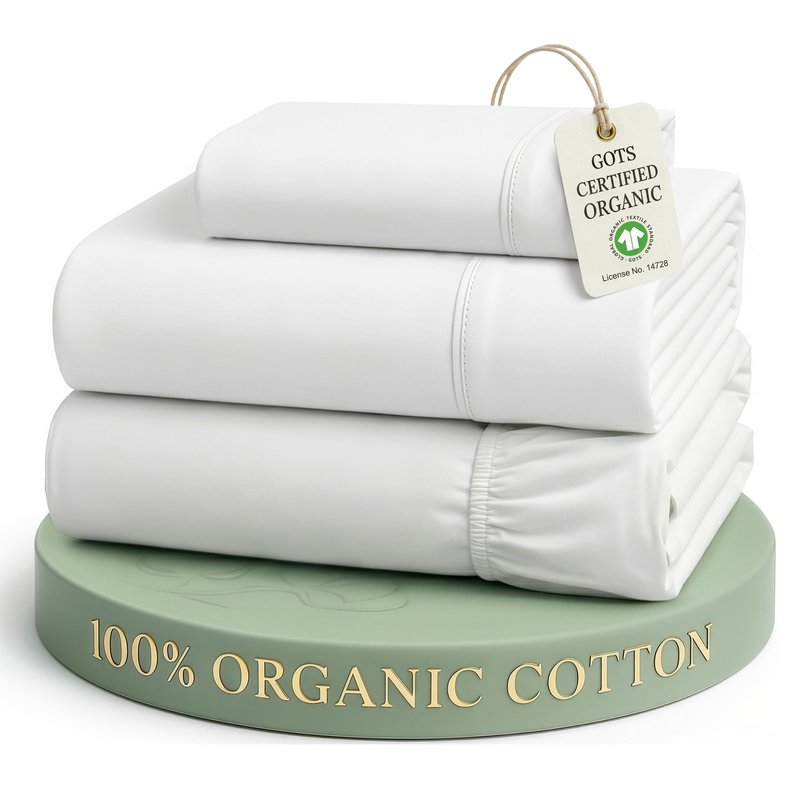 LANE LINEN 100% Organic Cotton Twin Sheets Set, 3Pc Twin Bed Sheets, Soft & Comfy Breathable Cotton Percale Sheets for Twin Size Bed, Dorm Room Essentials Low Pill Fade Resistant White Sheets