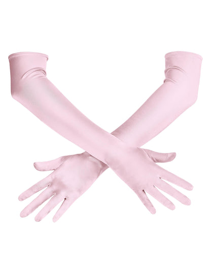Spooktacular Creations Long Opera Party Gloves, 20s Satin Dress Pink Gloves for Women, Silk Stretchy Elbow Length Bridal Dress, 21 inches