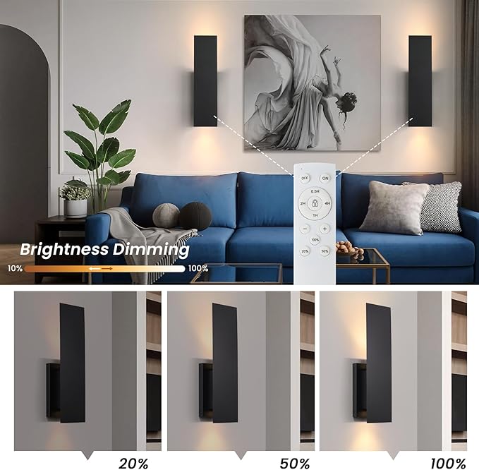 Black Wireless Wall Sconces Set of Two,3000K Warm White Battery Operated Wall Sconce with Remote,USB Rechargeable LED Wall Lights for Living Room Bedroom Hallway
