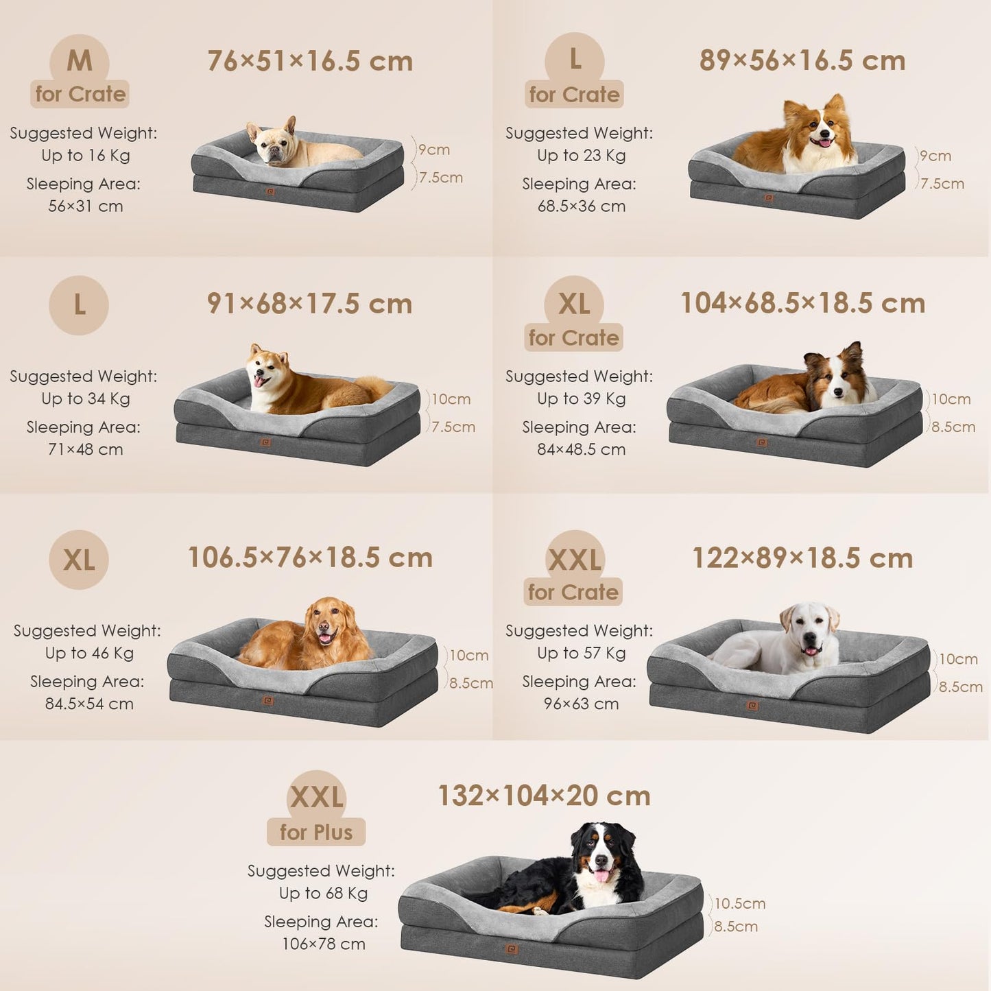 EHEYCIGA Memory Foam Dog Beds Large, Orthopedic Dog Beds Sofa with Sides and Waterproof Liner, Pet Couch with Washable Removable Cover and Non-Slip Bottom, 91x68x17cm, Dark Grey