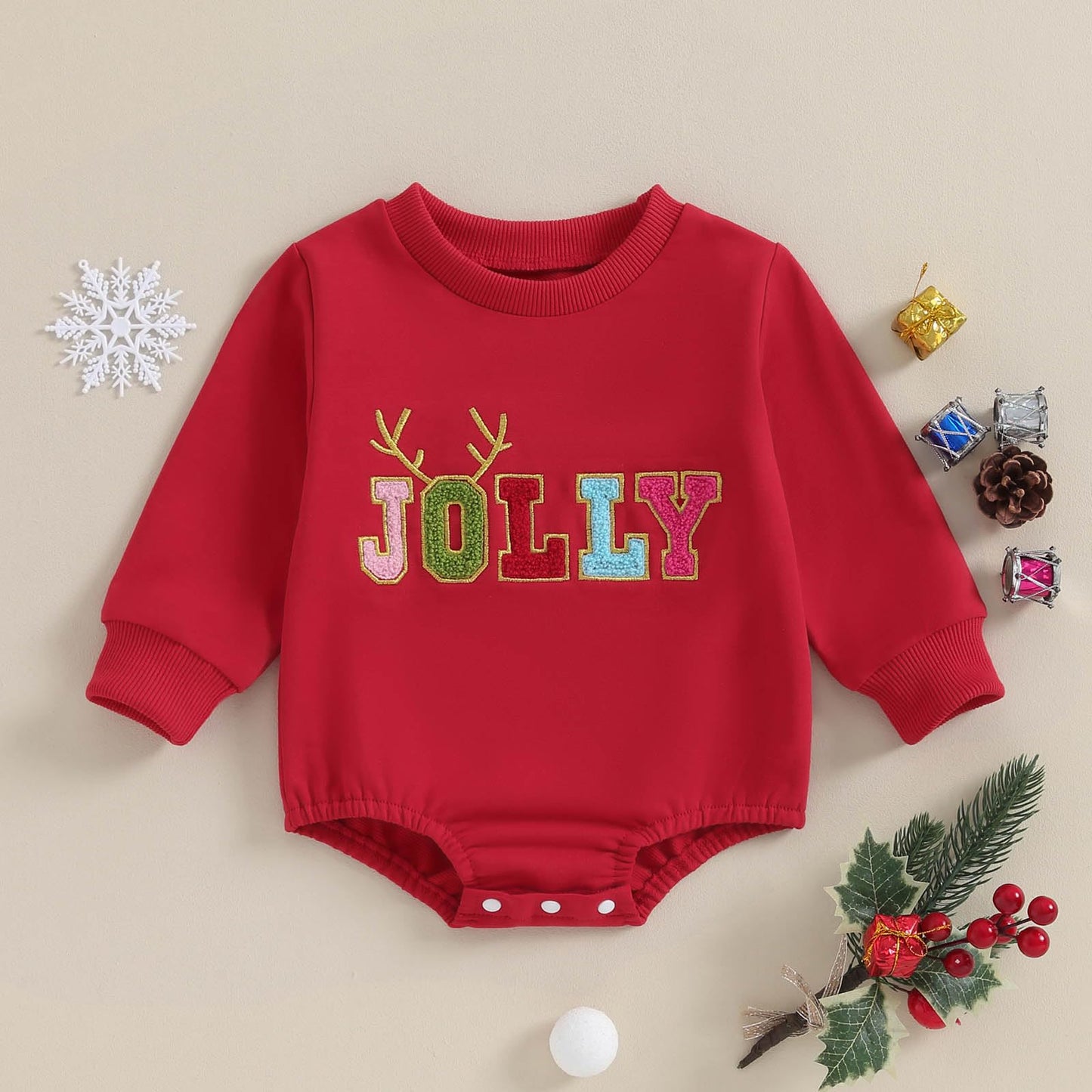 FOCUSNORM Baby Girl Christmas Outfit Christmas Long Sleeve Romper Toddler Sweater Romper My First Christmas Baby Girl Outfit (Red K, 0-3 Months)
