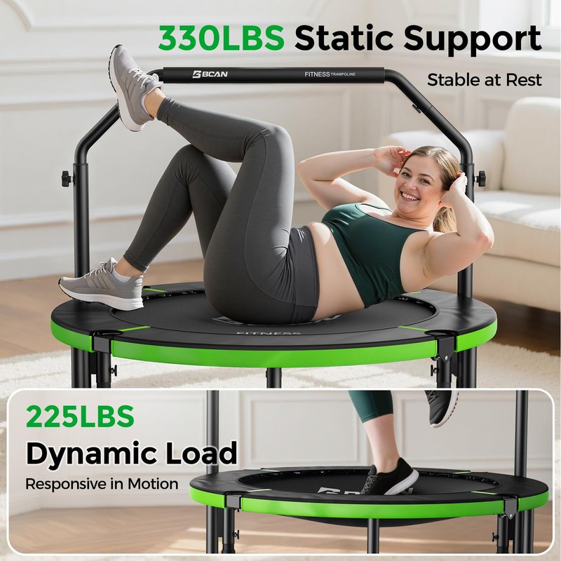 BCAN 40" Foldable Mini Trampoline, Rebounder Trampoline for Adults, Adjustable Foam Handle, Exercise Rebounder for Adults Indoor/Garden Workout, Max Load 330lbs, Green