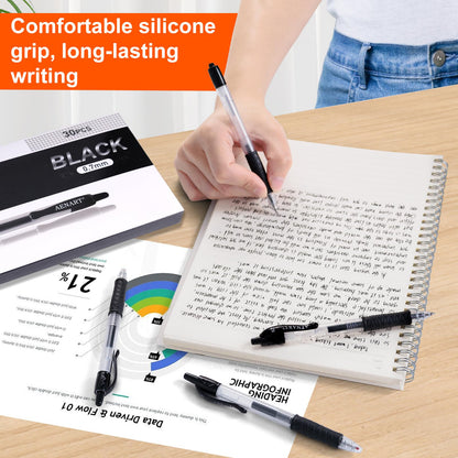 Gel Pens, 30 Pack Black Gel Pen Fine Point, Retractable Gel Ink Rollerball Pens for Smooth Writing (0.7mm) Back to School Supplies
