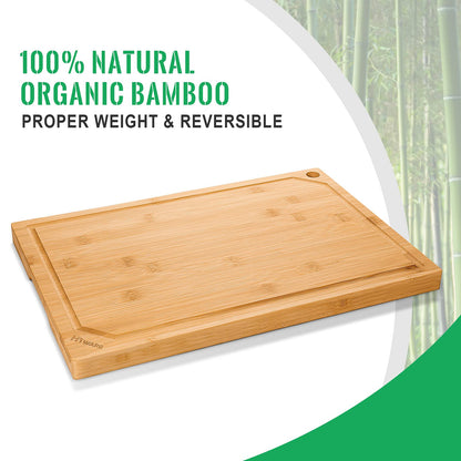 Hiware Extra Large Bamboo Cutting Board for Kitchen, Heavy Duty Wood Cutting Board with Juice Groove, 100% Organic Bamboo, Pre Oiled, 18" x 12" x 0.6"
