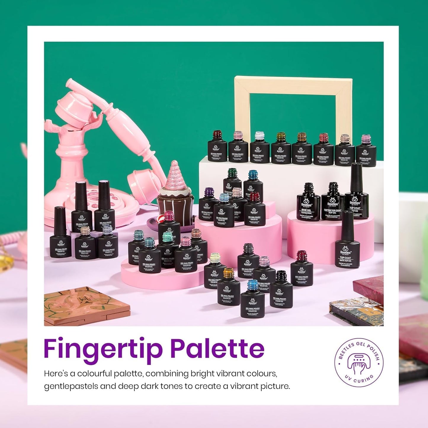 Beetles Gel Nail Polish Kit with U V Light - 80Pcs Fall Nail Fest Color Enchantment 55 Colors Gel Polish Starter Kit with Base Top Coat DIY Nails Stickers Manicure Tools Gift for Women Teens Girls
