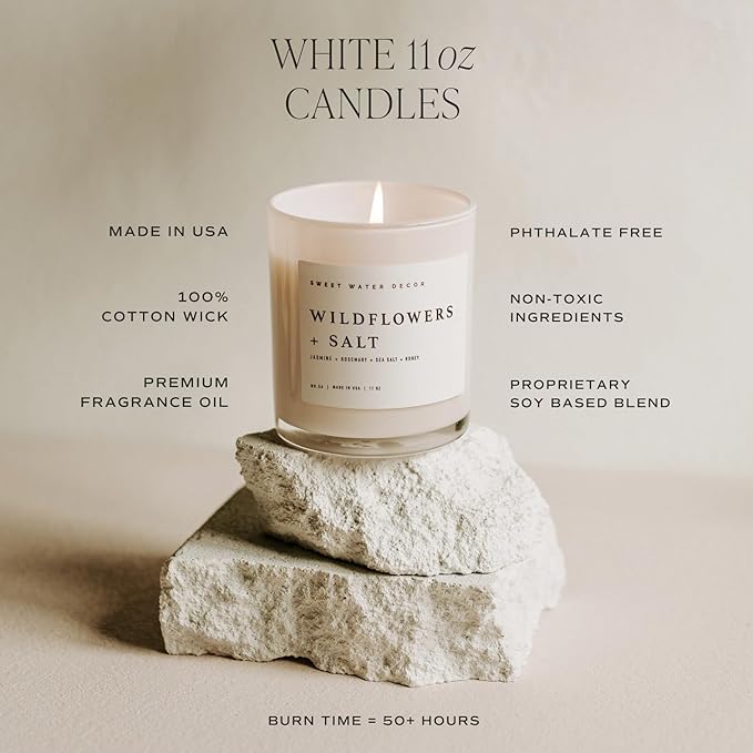 Sweet Water Decor Lavender and Sage Candle - Soy Candle for Home - Lavender, Sage, Patchouli Spa - 11oz White Jar with Wood Lid, 50+ Hour Burn Time, Made in The USA