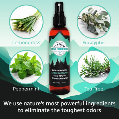 Lumi Outdoors Natural Shoe Deodorizer Spray & Foot Odor Eliminator- Extra Strength- Eucalyptus Lemongrass
