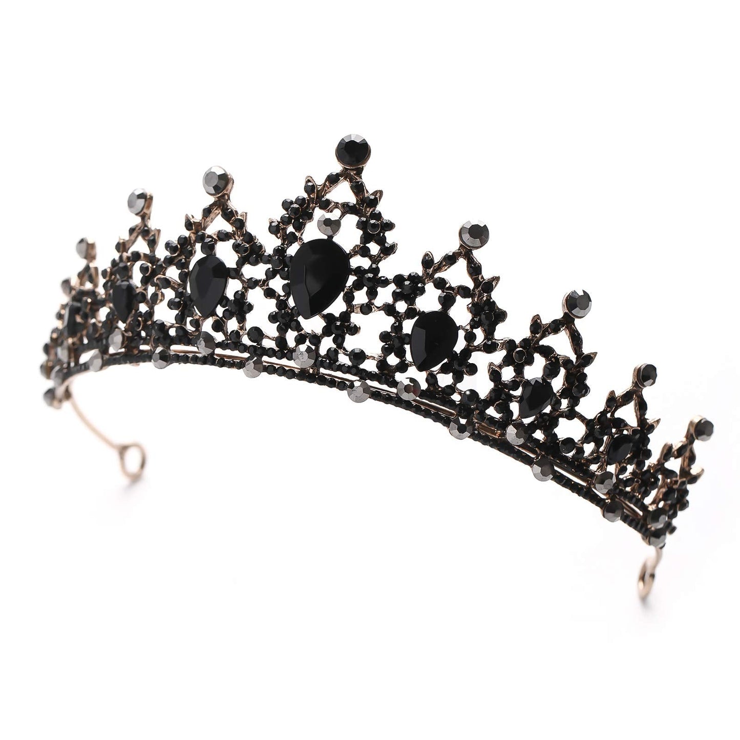 FORSEVEN Rhinestone Headband Birthday Party Tiaras Bridal Wedding Accessories (Black) Halloween Decorations Headband