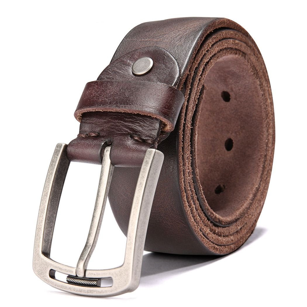 Hzhy Men's Leather Belt,Cowboy Jeans Belt Men for Casual Wear & Jeans,Anti-Scratch Pin Buckle (S (34''- 38''), Type 1-2)