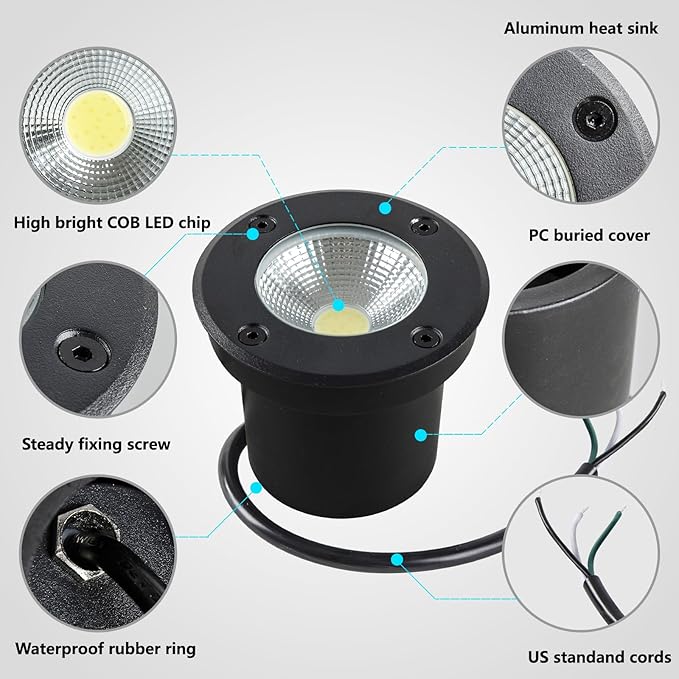 Outdoor In Ground Lights 110V 120V,IP65 Waterproof Well Light,7W 700lm,CCT Selectable LED Landscape Lighting Wired for Garden Yard,Pathway,Driveway,Deck,Pack of 8