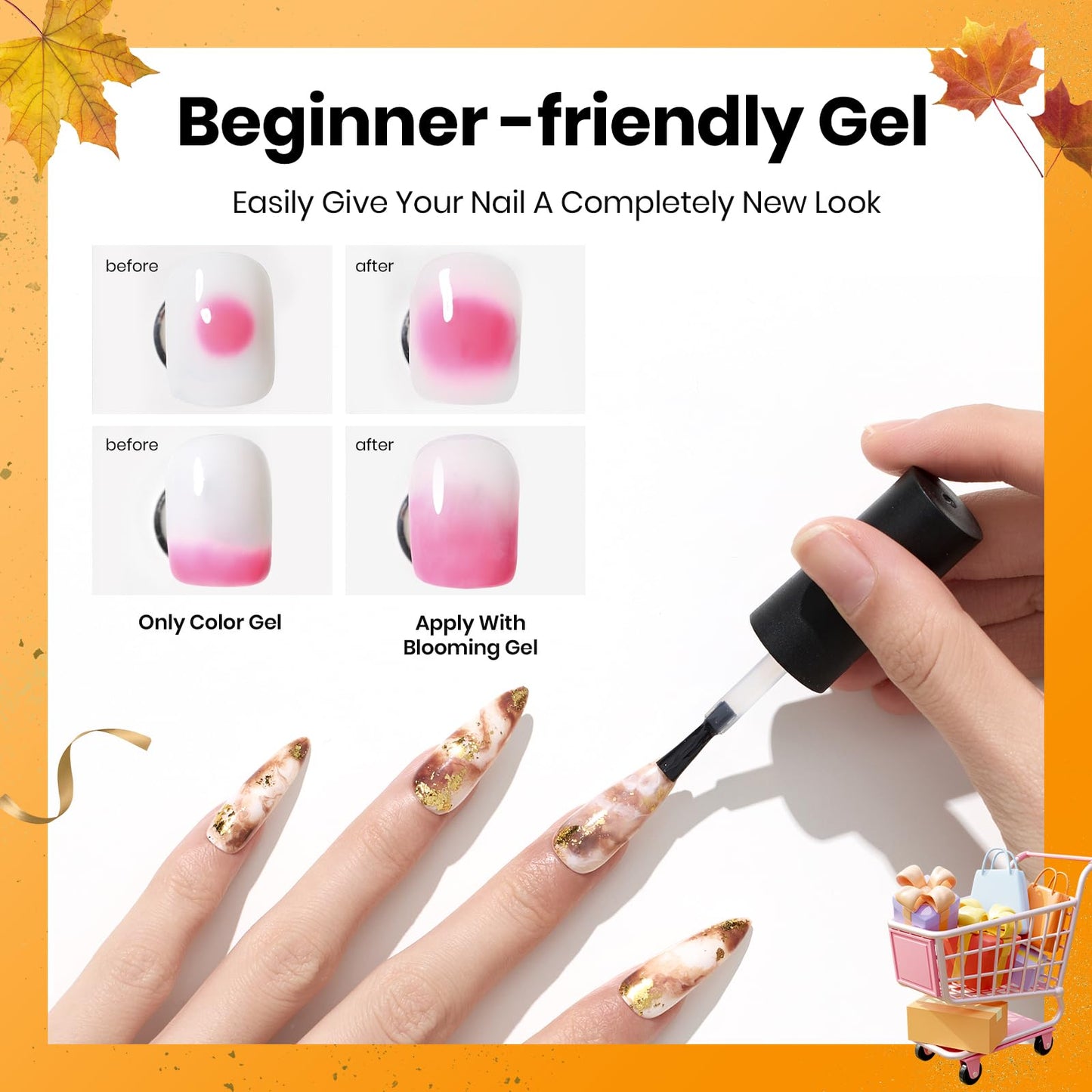 Beetles Blooming Gel - 15ml Clear Gel Polish Blossom Fall Halloween Nail for Spreading Effect Marble Natural Stone Watercolor Floral Print Soak off UV/LED Lamp Needed, Diy Nail Art Design Gift