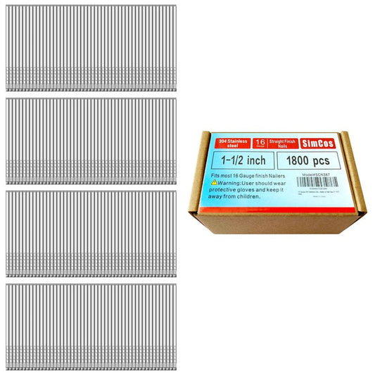 SimCos 16 Gauge 1-1/2 Inch 304 Stainless Steel Finish Nails, 1800 Pack