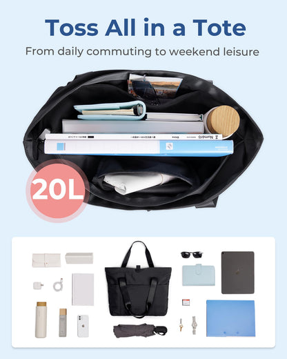 bagsmart Tote Bag for Women, Foldable Tote Bag, Handbags & Shoulder Bags with Zipper for Travel, Beach, Gym, Work, School