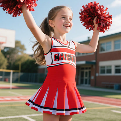 Gortykor Cheerleader Costume for Girls Cheerleading Outfit for Halloween Cheerleader Gifts 3-10 Years (Red, 7-8 Years)