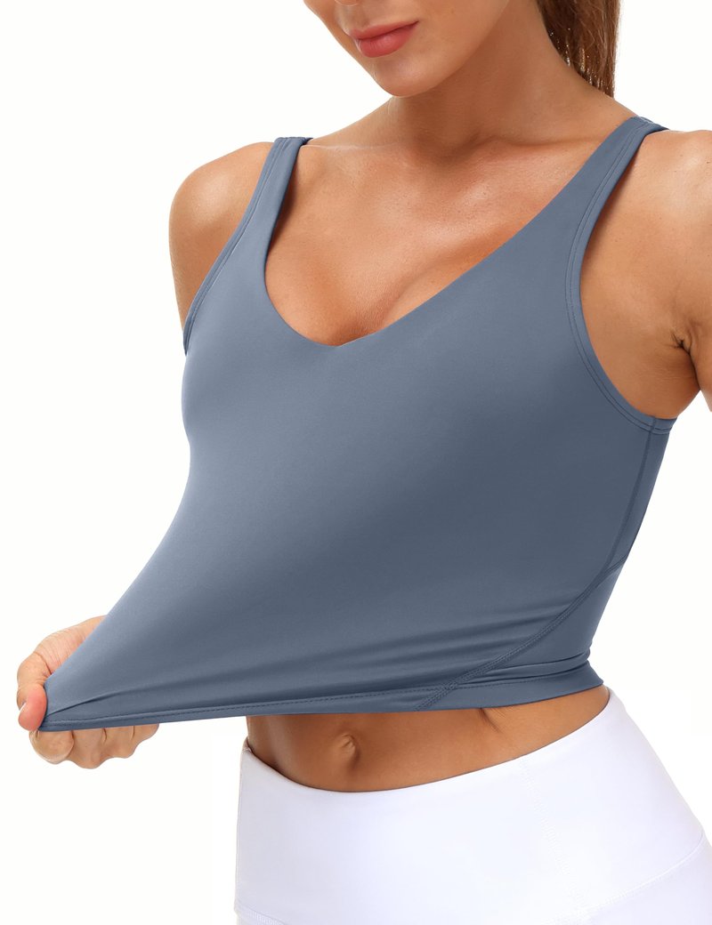 Women’s Longline Sports Bra Wirefree Padded Medium Support Yoga Bras Gym Running Workout Tank Tops (Ink Blue, Medium)