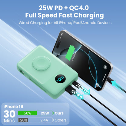 Magnetic Portable Charger 10800mAh for iPhone with Built-in Cables, 6-in-1 Wireless Power Bank with iWatch Charger, LCD Display 25W PD Fast Charging Battery Pack for iPhone 16/15/14/13/12, Apple Watch