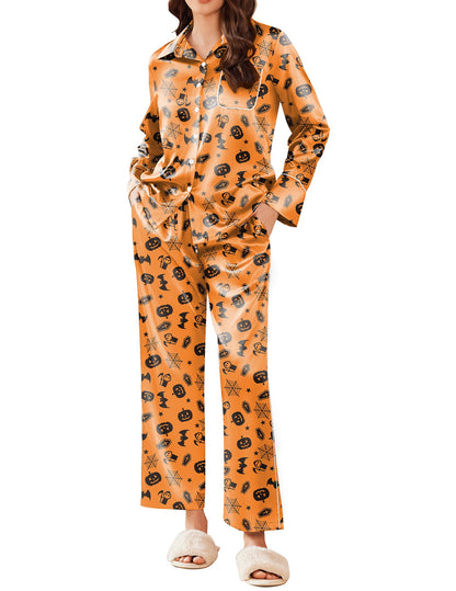 Ekouaer Silk Pajamas for Women Button Down Lounge Sets 2 Piece Sets Silky Pajama Long Pants Sleepwear with Pockets