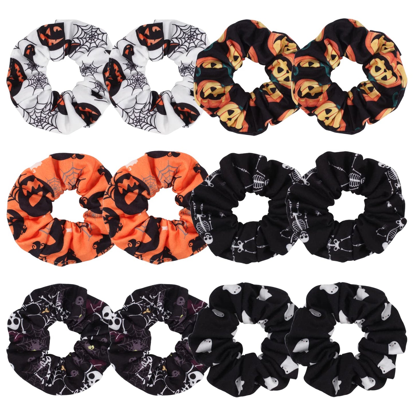 12PCS Halloween Hair Scrunchies Soft Fall Pumpkin Skull Ghosts Bat Spider Web Hair Ties Scrunchy Elastics Hair Bands Gifts Ponytail Holder Accessories for Women Girls (12PCS-Halloween)