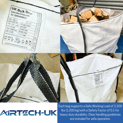 Airtech-UK New FIBC Bulk Bag Builders Garden Waste Heavy Duty Industrial polypropylene Material 1 Tonne TON Jumbo Bags Storage Sack Various Quantity (2)