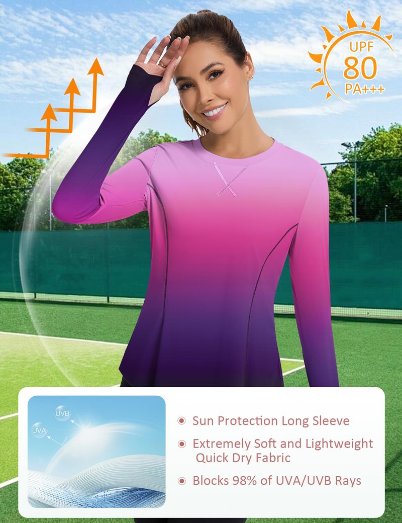 Avoogue Women's Sun Shirts UPF 50+ Long Sleeve UV Protection Shirt Lightweight Quick Dry Workout Hiking Tops for Women(Gradient Purple,M)