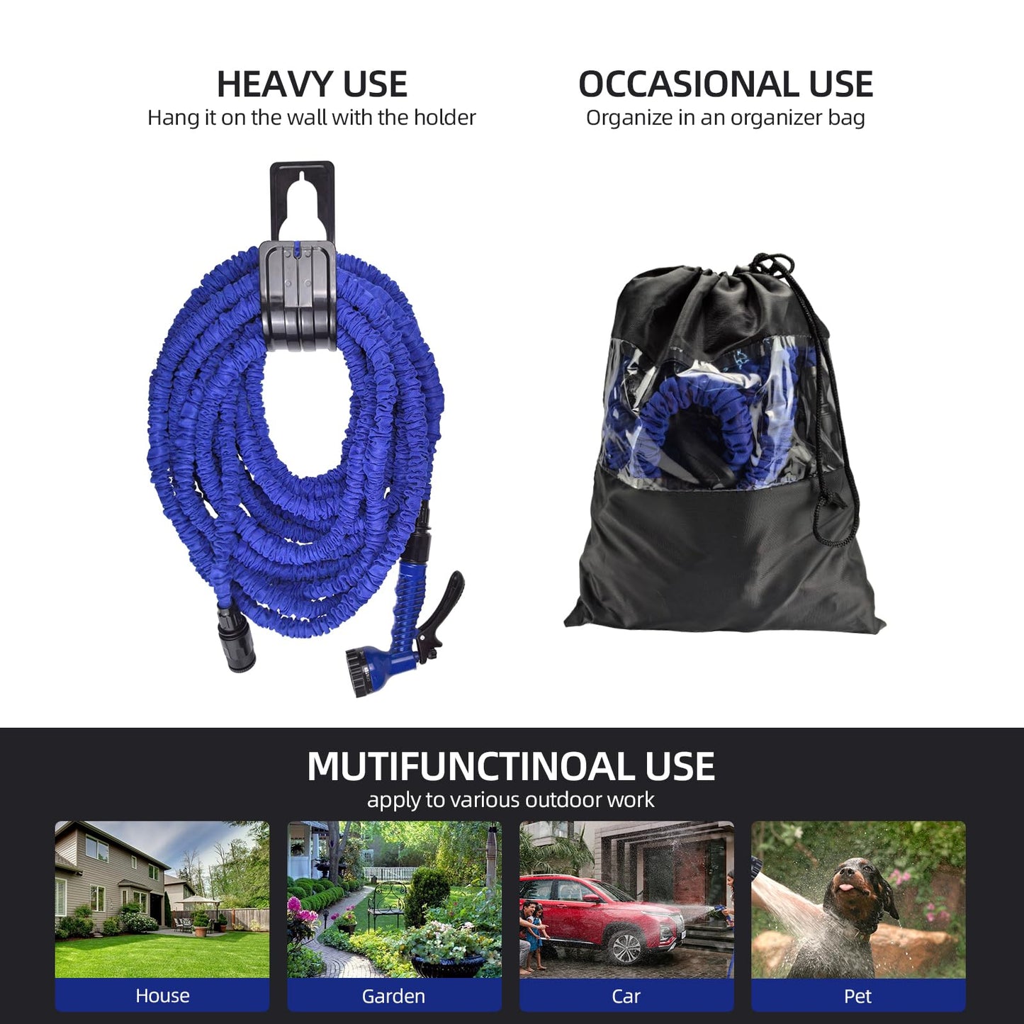 CNMTCCO Garden Hose Pipe, 100FT Garden Hoses Expandable with 3/4", 1/2" Fittings, Expanding Magic Hose, with 7 Function Spray Nozzle, Anti-Leakage Latex Core Hosepipe (30M)