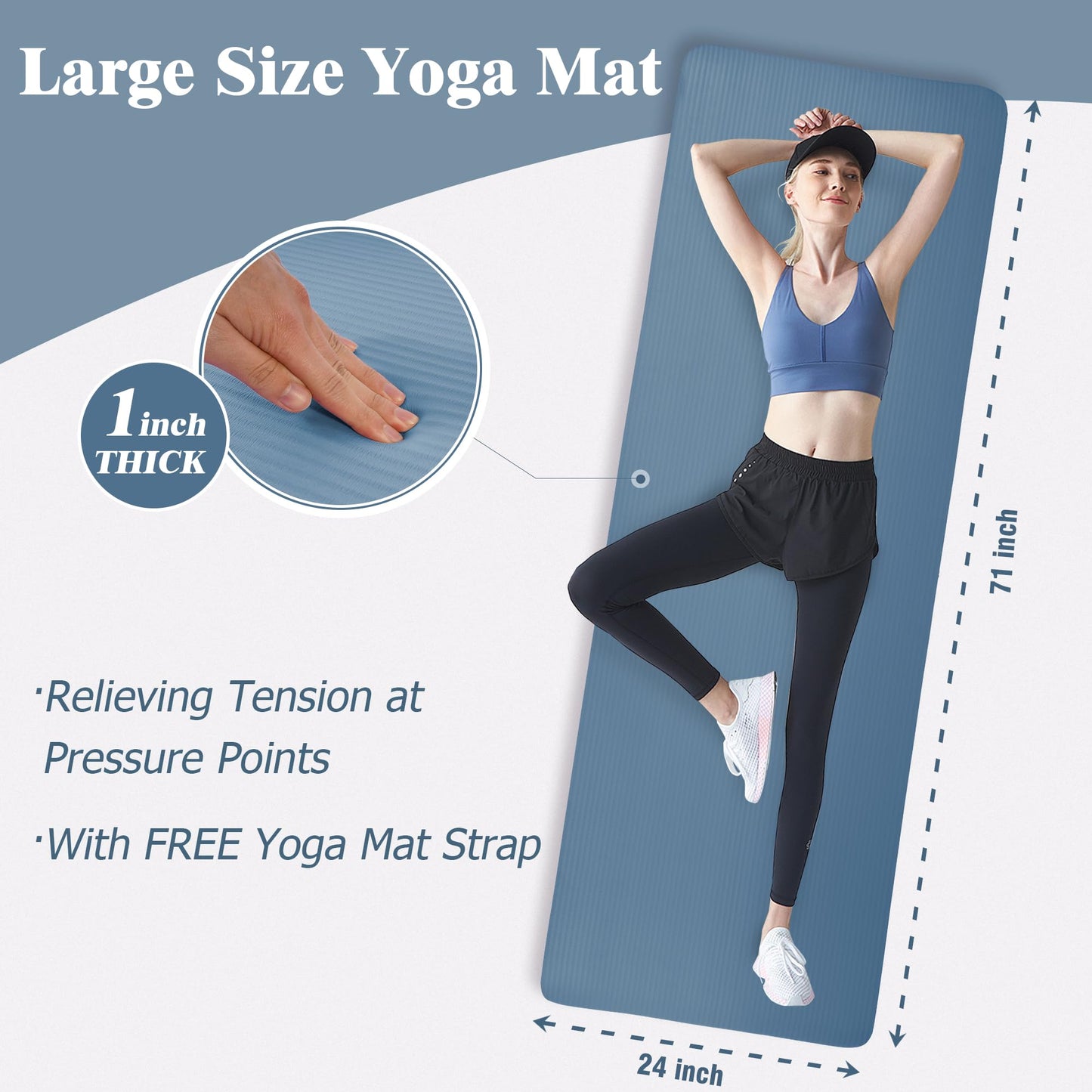 Fitvids Yoga Mat 1-Inch Extra Thick High-Density Exercise Mat with Non-Slip Surface & Carry Strap for Men & Women Tear-Resistant Pilates Workout Mat for Home Gym, Floor Fitness
