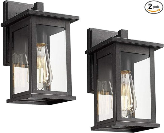 Bestshared Outdoor Wall Sconce, Anti-Rust Outdoor Wall Mounted Light, Black Carriage Lantern Lamp, Outside Porch Light,Exterior Lighting Fixture with Clear Glass for Home, Garage (Black, 2 Pack)