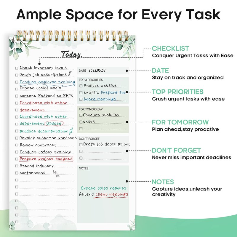 Taja To Do List Notepad - To Do List Notebook for Work with 52 Sheets, 9.8" x 6.5", Undated Daily Planner Perfect for Daily Tasks and Goal Setting, Notepad Suitable for Office, Home & School - Nature