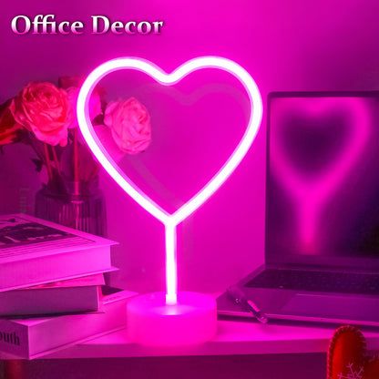 BHCLIGHT Pink Heart Neon Sign, Valentines Day LED Neon Light Battery Operated or USB Powered Valentines Pink Heart Lights, Table Lamp for Galentines Day Decorations, Wedding, Gifts for Women, Lover