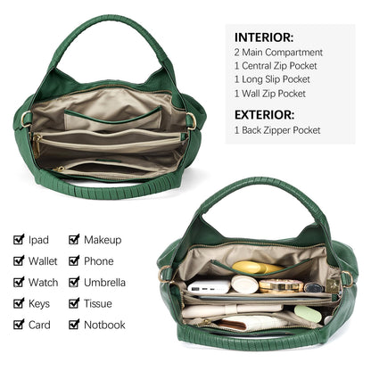 BOSTANTEN Genuine Leather Purses for Women Designer Handbags Crossbody Shoulder Bags Top Handle Satchel with Adjustable Strap (Dark green)