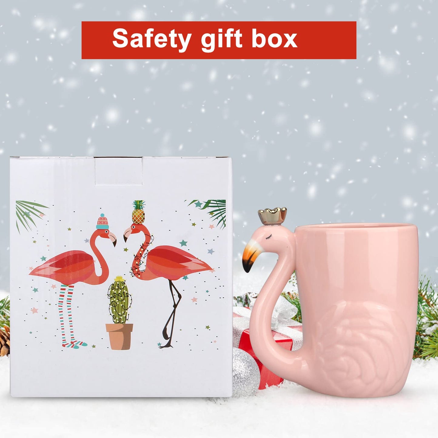16 oz Cute Pink Coffee Mug Ceramic Flamingo Gift Unique Cups Mom Day Gift for Women Her Grandma Pretty Mug Funny Coffee Cup Funky Xmas Presents for Girlfriend Decorative Animal Decor Christmas Mugs