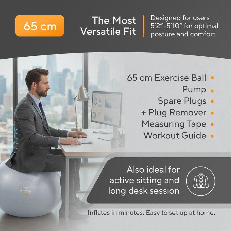 MANTRA SPORTS Exercise Ball – 55cm Birthing Ball Pregnancy Ball, Yoga Ball, Gym Ball Physio Ball - Anti-Burst Slow-Deflate, Non-Slip | Pump, Plugs and Measuring Tape Included – Cloudy Grey