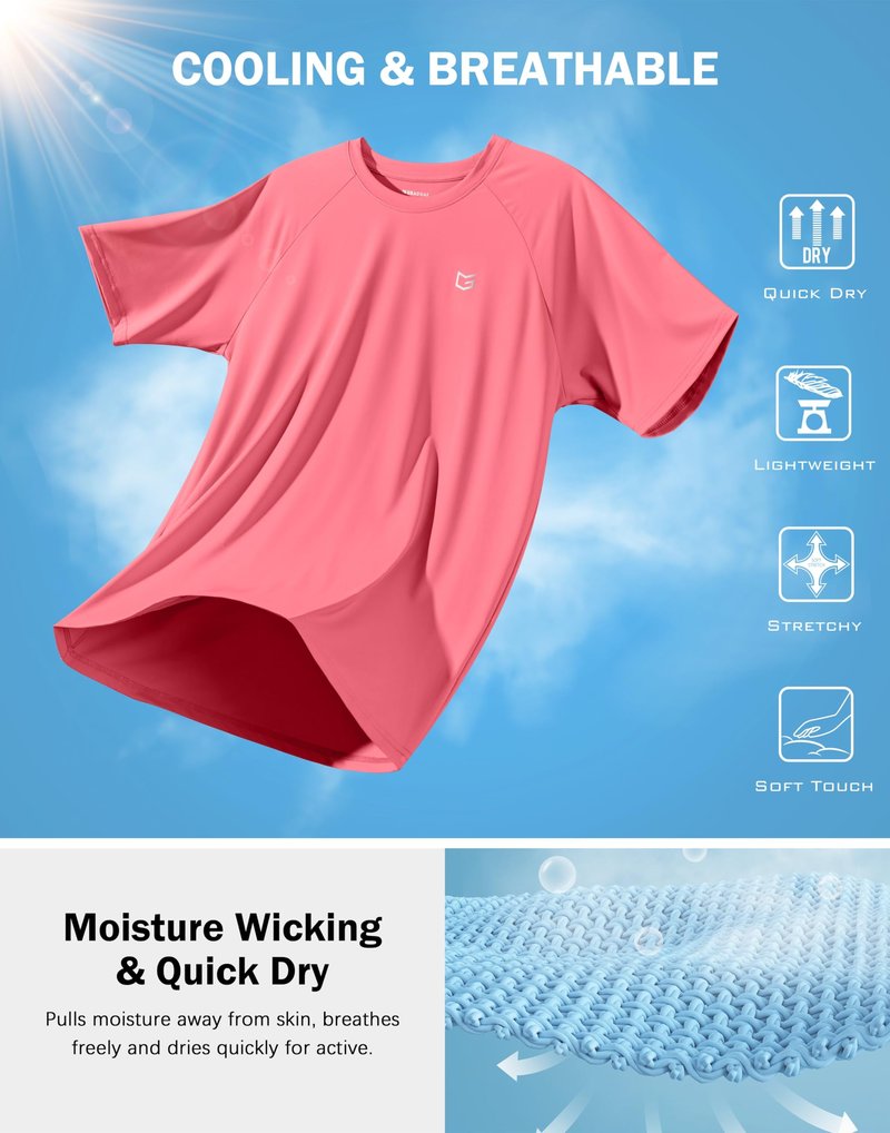 G Gradual Men's Athletic Workout T-Shirts Moisture Wicking Cooling Running Shirts Short Sleeve Performance Tee for Gym Tennis(Pink,XXL)