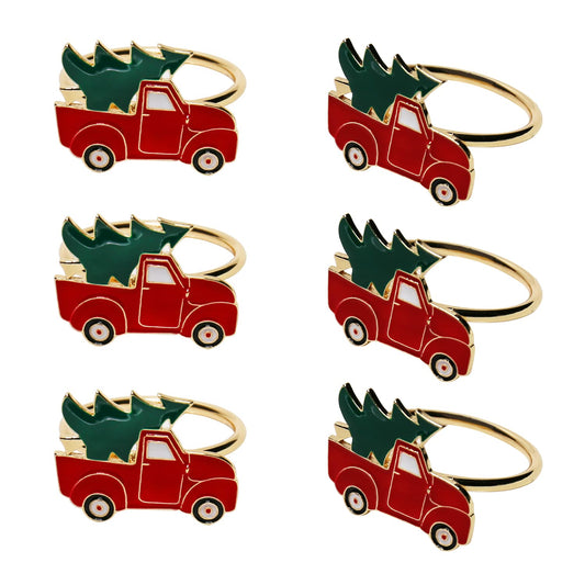 Kalopro Christmas Car and Tree Napkin Rings Set of 6,Xmas,Red and Green Napkin Rings Holder for Christmas,Thanksgiving,Dinner Party Table Decoration