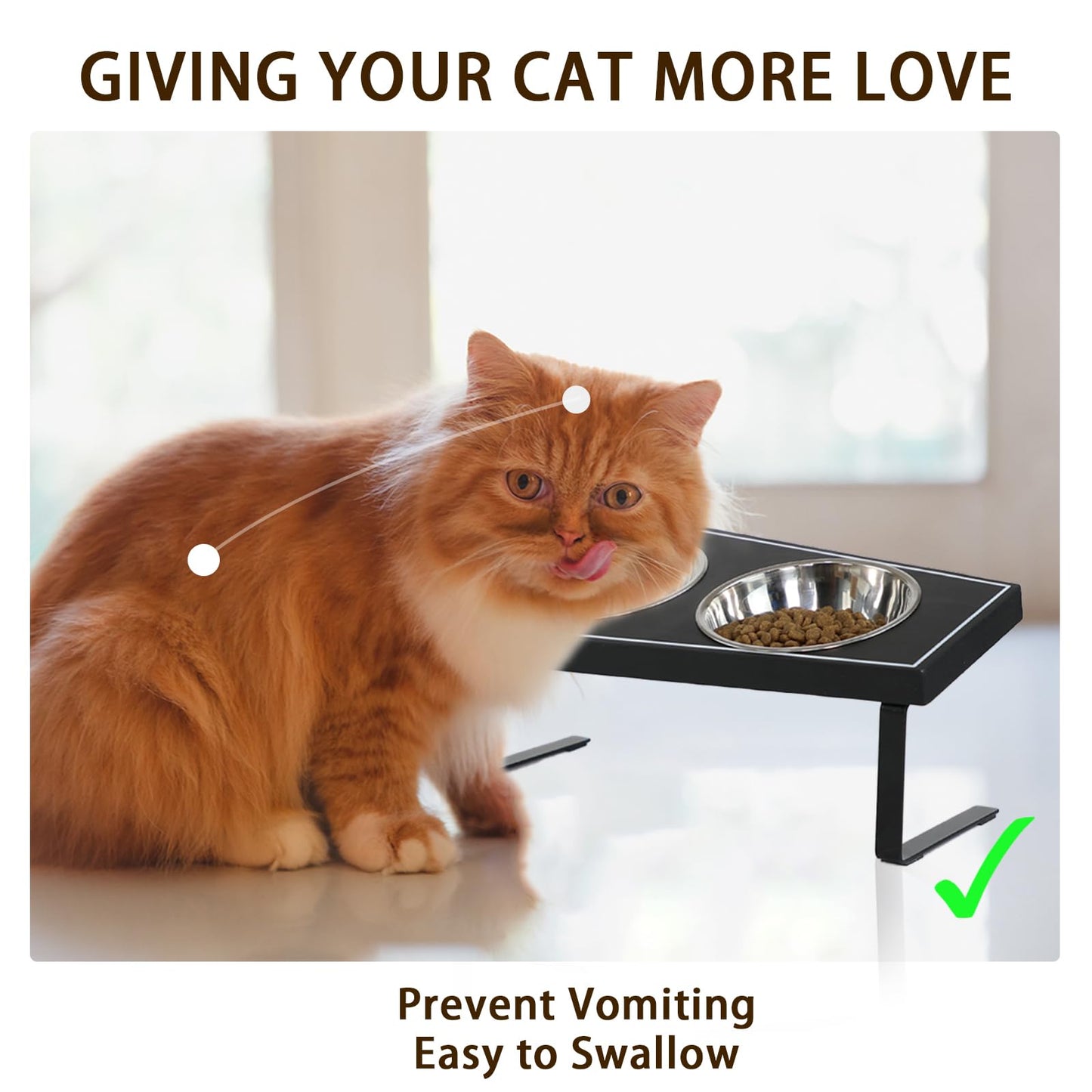 Cat Food Bowls Elevated, Gothic Cat Bowls, Raised Cat Bowls for Indoor Cats with Non-Slip Stand & Wood Board, Stainless Steel and Whisker Friendly Food Bowls