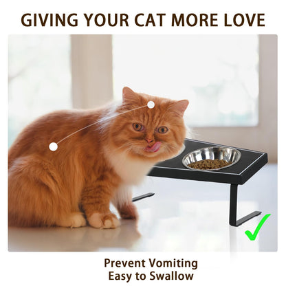 Cat Food Bowls Elevated, Gothic Cat Bowls, Raised Cat Bowls for Indoor Cats with Non-Slip Stand & Wood Board, Stainless Steel and Whisker Friendly Food Bowls