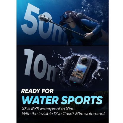 Insta360 X3 Invisible Dive Kit - Waterproof 5.7K 360 Action Camera, Dive Case, Selfie Stick, Dual 1/2" 48MP Sensors, Stabilization, 360 Horizon Lock, 4K Single-Lens, AI Editing