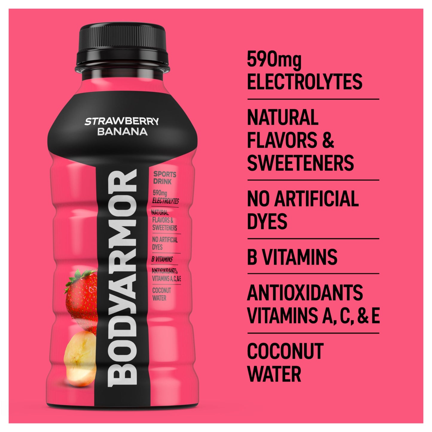 BODYARMOR Sports Drink Sports Beverage, Strawberry Banana, Coconut Water Hydration, Natural Flavors With Vitamins, Potassium-Packed Electrolytes, Perfect For Athletes, 12 Fl Oz (Pack of 8)