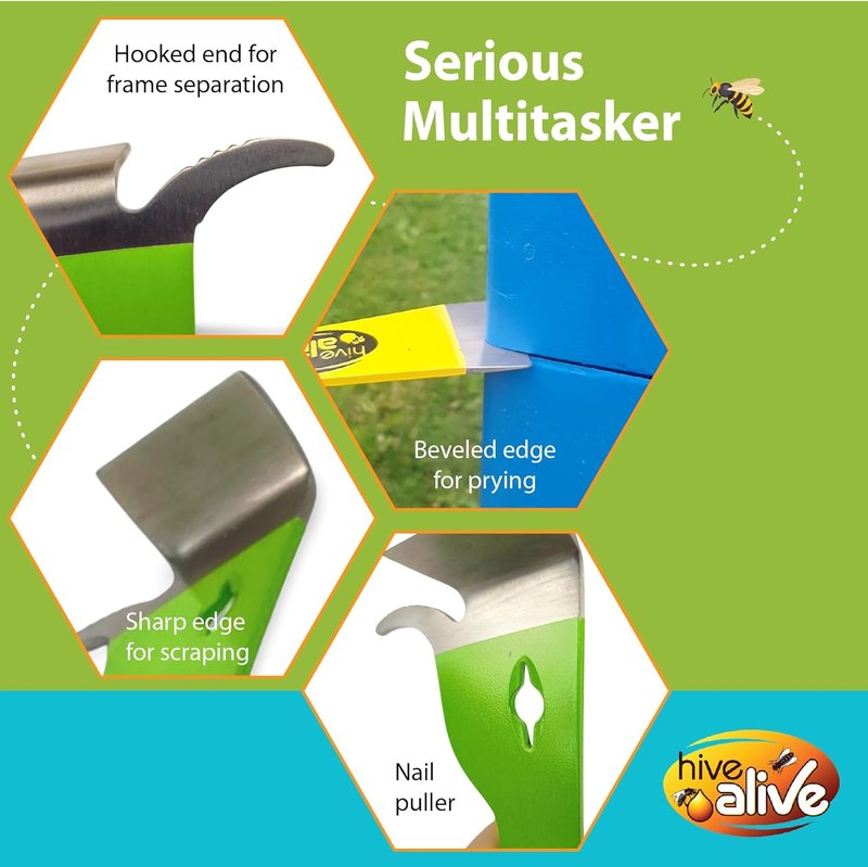 HIVE ALIVE Pro HiveTool - Durable 3mm Heat-Treated Beekeeper Tool for Prying, Lifting & Scraping | Multi-Color Design