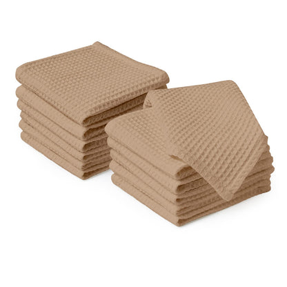Encasa XO Kitchen Dish Towels Set | Beige | Waffle Weave and Flat Hand Tea Towel | 30x30 cm | Quick Drying Reusable Cotton Washcloths | Multipurpose Lightweight Dishcloths Set of 12