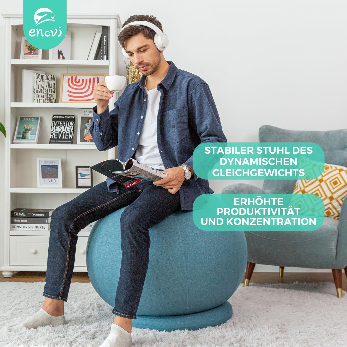 ENOVI ProBalance Deepspace Grey Yoga Ball Chair, 65cm, FG