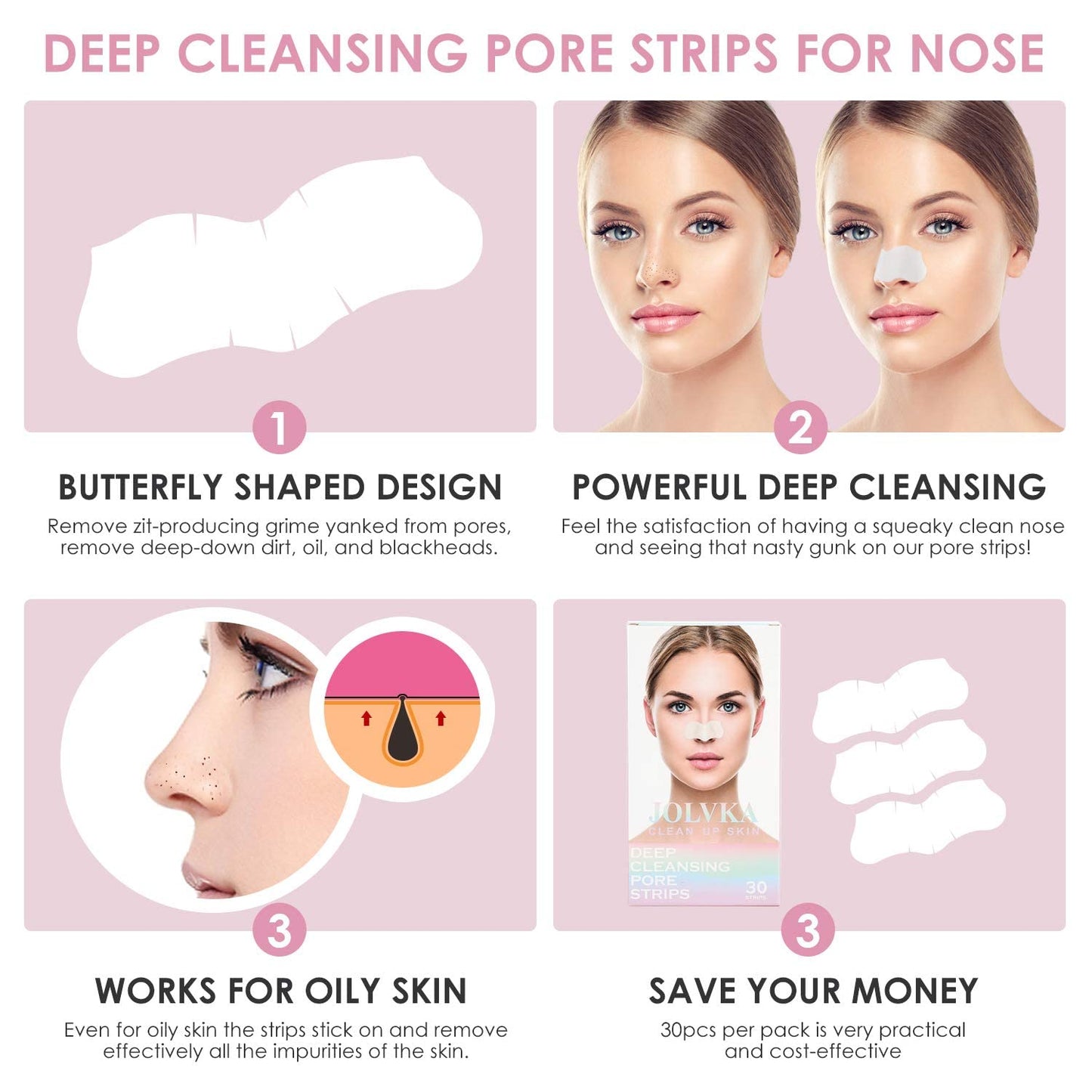 Blackhead Remover Pore Strips for Nose - 65 Strips - Charcoal Blackheads Removal - Blackhead Strip - Pore Cleaner