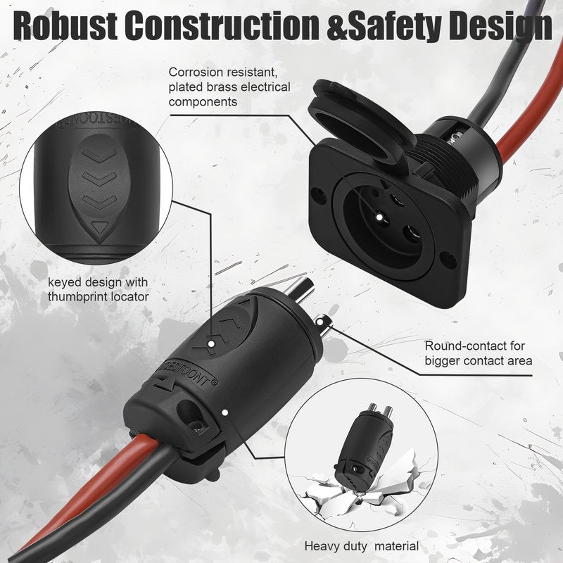 Moestoont 70A Trolling Motor Plug for 2 or 3 Wire 12-48V Systems Compatible with Minn Kota Marine Boat, Watertight Heavy Duty Electrical Power Connector Black
