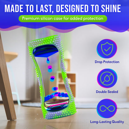 BUNMO Liquid Motion Bubbler Sensory Toy - Calming Fidget Toy for Kids & Adults, Textured Silicone Bubble Timer with Mesmerizing Liquid Flow Sensory Bottles - Small Glow