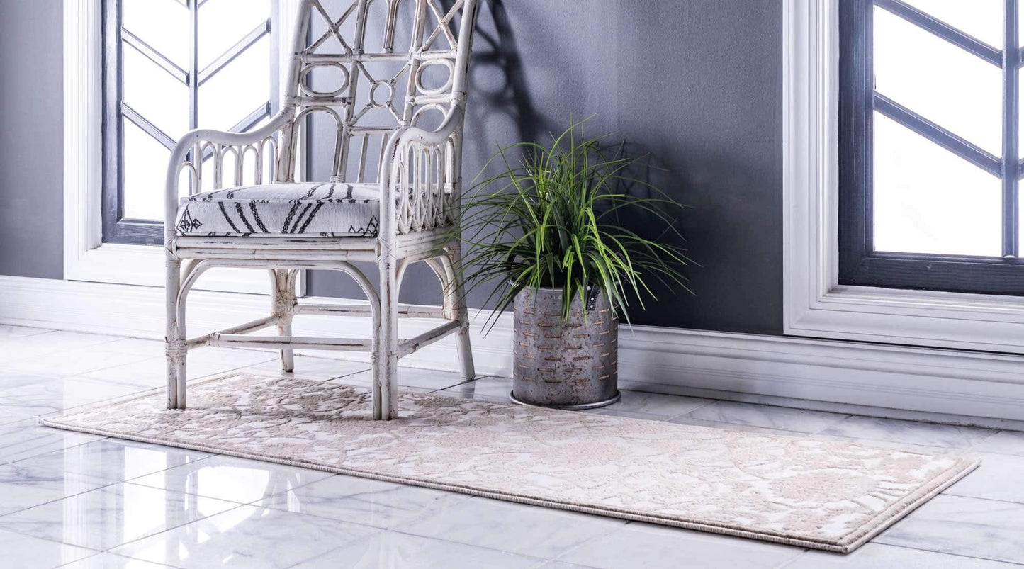 Unique Loom Rushmore Collection Area Rug - Taft (2' x 6' 1" Runner, Snow White/ Beige)