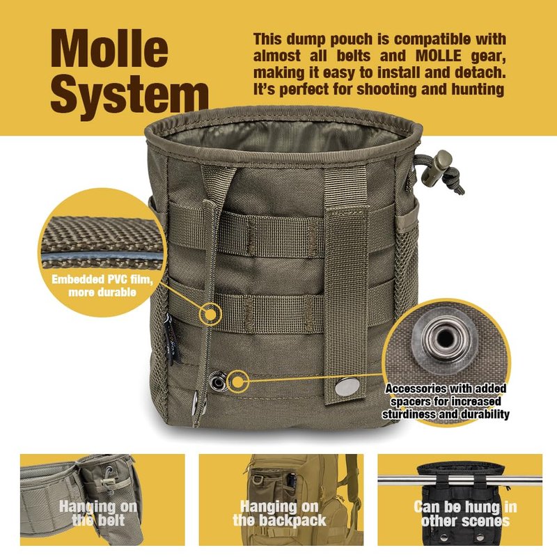 TSPRO MOLLE Tactical Dump Pouch with Adjustable Drawstring Closure for Magazines, Ammo, Tactical Vests & Duty Belts (Green)