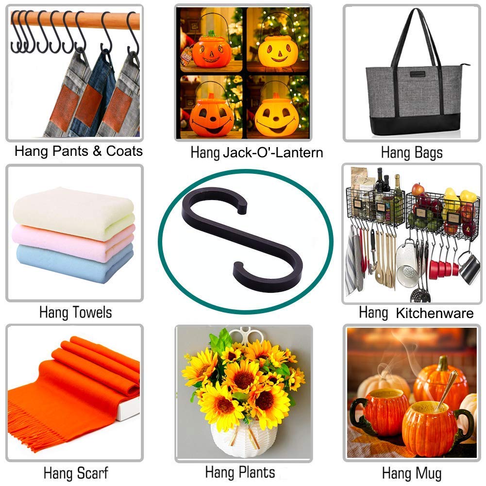 GAViA Heavy Duty S Hooks, S Shaped Hooks Hanging Hooks Matte Black S Hooks for Hanging Pots and Pans, Plants, Coffee Cups, Clothes, Bags, Towels in Kitchen, Bedroom, Office, Garden, Bathroom, 20 Pack