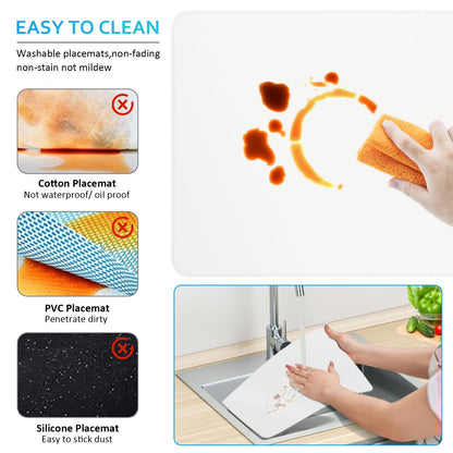 APLKER Placemats and Coasters Set of 6, Heat Insulation PU Leather Table Mats Non-Slip Washable Waterproof Kitchen Dining Place Mats for Home Restaurant Hotel - White