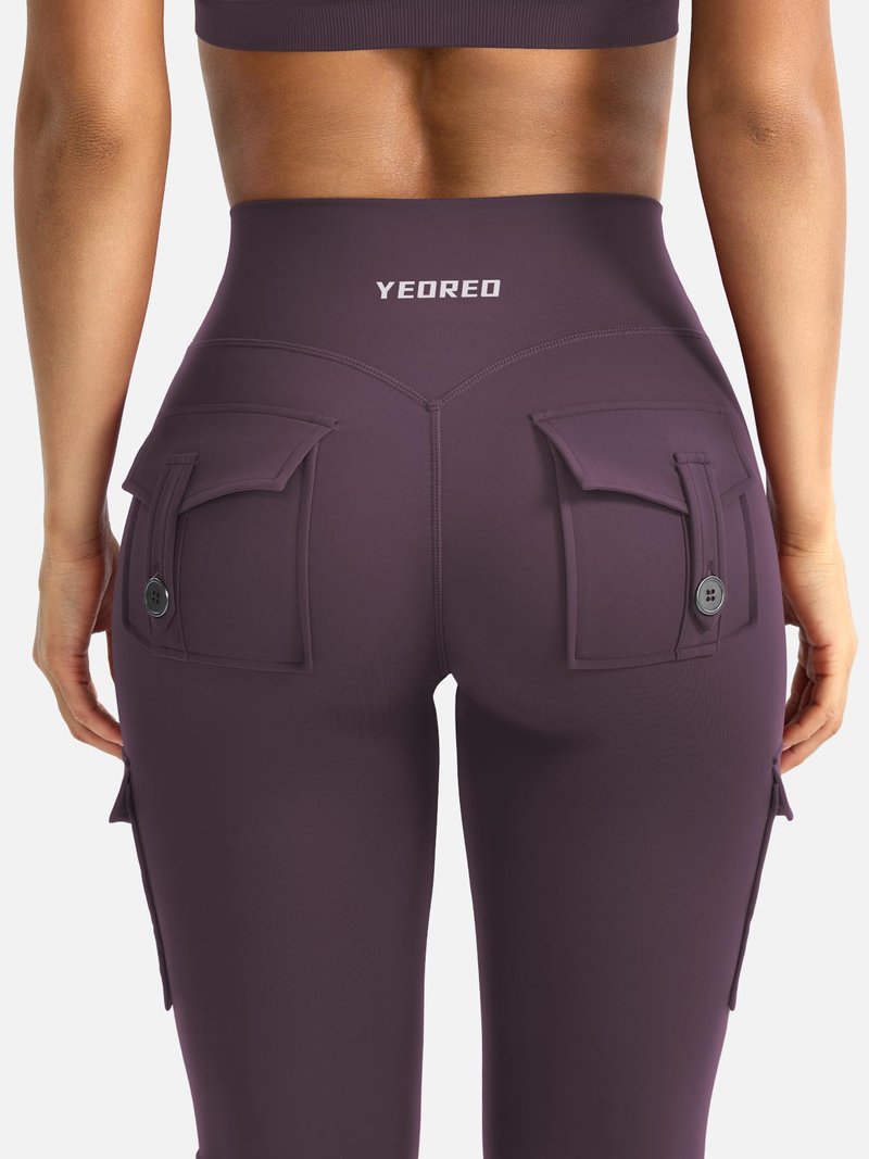 YEOREO CoreFlex Women Workout Flare Leggings with Pockets Scrunch Cargo Gym Yoga Leggings Black Berry Purple XL