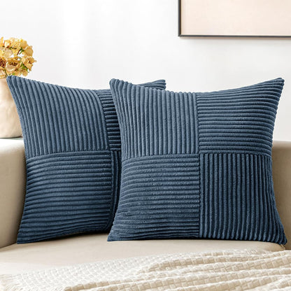 MIULEE Black Corduroy Pillow Covers Pack of 2 Boho Decorative Spliced Throw Pillow Covers Soft Couch Pillowcases Cross Patchwork Textured Cushion Covers for Living Room Bed Sofa 18x18 inch